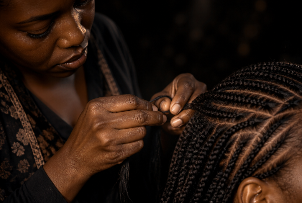 Braiding technique at Ayan African Hair Salon